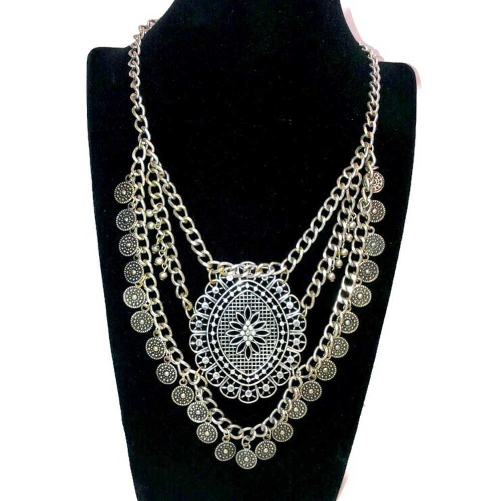 Silver Bohemian Style Silver Necklace 16.5”